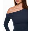 imageINLYRIC Womens Inbarely Seasons Off The Shoulder Double Lined Long Sleeve Tops Going Out Slim Fitted Sexy TShirtsDeep Ocean Blue