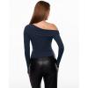 imageINLYRIC Womens Inbarely Seasons Off The Shoulder Double Lined Long Sleeve Tops Going Out Slim Fitted Sexy TShirtsDeep Ocean Blue