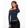 imageINLYRIC Womens Inbarely Seasons Off The Shoulder Double Lined Long Sleeve Tops Going Out Slim Fitted Sexy TShirtsDeep Ocean Blue