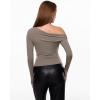 imageINLYRIC Womens Inbarely Seasons Off The Shoulder Double Lined Long Sleeve Tops Going Out Slim Fitted Sexy TShirtsKhaki Taupe
