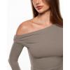 imageINLYRIC Womens Inbarely Seasons Off The Shoulder Double Lined Long Sleeve Tops Going Out Slim Fitted Sexy TShirtsKhaki Taupe