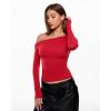 imageINLYRIC Womens Inbarely Seasons Off The Shoulder Double Lined Long Sleeve Tops Going Out Slim Fitted Sexy TShirtsLipstick Red