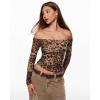 imageINLYRIC Womens Inbarely Soft Off The Shoulder Double Lined Long Sleeve Tops Going Out Slim Fitted Sexy Trendy TShirtsWildland Leopard