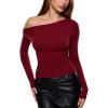 imageINLYRIC Womens Inbarely Seasons Off The Shoulder Double Lined Long Sleeve Tops Going Out Slim Fitted Sexy TShirtsAncora Red
