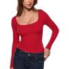 imageINLYRIC Womens Airsoft Long Sleeve TShirts Square Neck Basic Tees Slim Fitted Going Out Tops TrendyLipstick Red