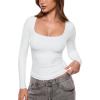 imageINLYRIC Womens Airsoft Long Sleeve TShirts Square Neck Basic Tees Slim Fitted Going Out Tops TrendySnow White
