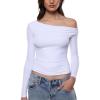 imageINLYRIC Womens Inbarely Seasons Off The Shoulder Double Lined Long Sleeve Tops Going Out Slim Fitted Sexy TShirtsSnow White