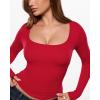 imageINLYRIC Womens Airsoft Long Sleeve TShirts Square Neck Basic Tees Slim Fitted Going Out Tops TrendyLipstick Red