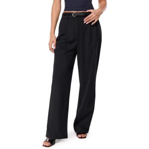 imageINLYRIC Womens Wide Leg Dress Pants High Waisted Stretchy Pull On Work Office Business Casual Trousers Slacks with PocketsBlack