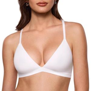 image:imageINLYRIC Womens Inbarely Soft Triangle Racerback Bralette  No Padding Unlined No Underwire Comfort Everyday Plunge BraletteSnow White