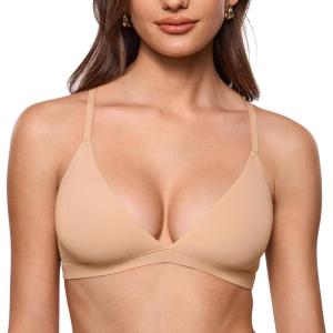 image:imageINLYRIC Womens Inbarely Soft Triangle Racerback Bralette  No Padding Unlined No Underwire Comfort Everyday Plunge BraletteWarm Beige