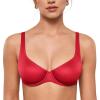 image:imageINLYRIC Womens Mesh Balconette Bra Sexy Demi Supportive Comfortable Seamless Underwire Unlined Sheer BrasLipstick Red