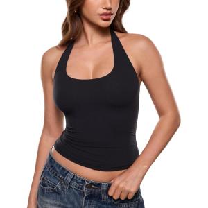 image:imageINLYRIC Womens Inbarely Soft Deep Halterneck Double Lined Sleeveless Tank Tops Backless Going Out Slim Fitted SexyBlack