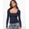 image:imageINLYRIC Womens Airsoft Single Layer Long Sleeve TShirts Square Neck Basic Tees Slim Fitted Going Out Tops TrendyDeep Ocean Blue