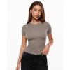 image:imageINLYRIC Womens Inbarely Ultra Short Sleeve Tops Crew Neck Double Lined Going Out Slim Fit T Shirts Summer Basic TeesKhaki Taupe