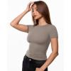 image:imageINLYRIC Womens Inbarely Ultra Short Sleeve Tops Crew Neck Double Lined Going Out Slim Fit T Shirts Summer Basic TeesKhaki Taupe