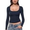 image:imageINLYRIC Womens Airsoft Single Layer Long Sleeve TShirts Square Neck Basic Tees Slim Fitted Going Out Tops TrendyDeep Ocean Blue