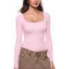image:imageINLYRIC Womens Airsoft Single Layer Long Sleeve TShirts Square Neck Basic Tees Slim Fitted Going Out Tops TrendySweet Pink