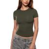 image:imageINLYRIC Womens Inbarely Ultra Short Sleeve Tops Crew Neck Double Lined Going Out Slim Fit T Shirts Summer Basic TeesDeep Moss Green