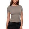 image:imageINLYRIC Womens Inbarely Ultra Short Sleeve Tops Crew Neck Double Lined Going Out Slim Fit T Shirts Summer Basic TeesKhaki Taupe