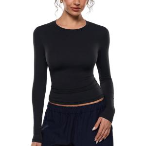 image:imageINLYRIC Womens Airsoft Long Sleeve TShirts Single Layer Crew Neck Basic Tees Slim Fitted Going Out Tops TrendyBlack