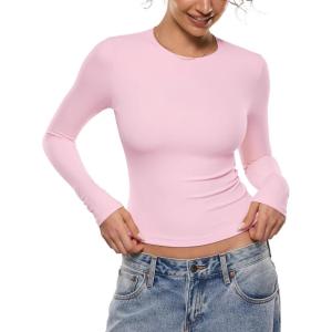 image:imageINLYRIC Womens Airsoft Long Sleeve TShirts Single Layer Crew Neck Basic Tees Slim Fitted Going Out Tops TrendySweet Pink