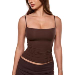 image:imageINLYRIC Womens Camisole Tank Tops for Women Double Lined Crop Tops Spaghetti Straps Summer Sexy Going Out OutfitHazelnut