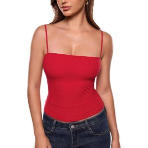 image:imageINLYRIC Womens Camisole Tank Tops for Women Double Lined Crop Tops Spaghetti Straps Summer Sexy Going Out OutfitLipstick Red