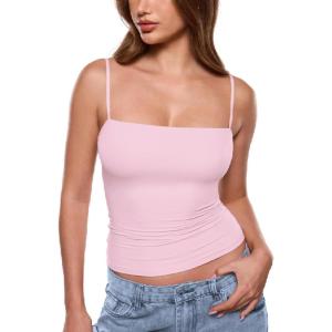 image:imageINLYRIC Womens Camisole Tank Tops for Women Double Lined Crop Tops Spaghetti Straps Summer Sexy Going Out OutfitSweet Pink