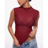 image:imageINLYRIC Womens Cosnufy Mesh Sheer Mock Turtle Neck Tank Tops See Through Sleeveless Sexy Summer Going Out TopsAncora Red