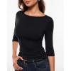 image:imageINLYRIC Womens Airsoft 34 Length Sleeve Tops Single Layer Crew Neck T Shirts Basic Tees Slim Fitted Going Out TopsBlack