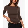 image:imageINLYRIC Womens Airsoft 34 Length Sleeve Tops Single Layer Crew Neck T Shirts Basic Tees Slim Fitted Going Out TopsClay Brown