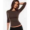 image:imageINLYRIC Womens Airsoft 34 Length Sleeve Tops Single Layer Crew Neck T Shirts Basic Tees Slim Fitted Going Out TopsClay Brown