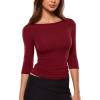 image:imageINLYRIC Womens Airsoft 34 Length Sleeve Tops Single Layer Crew Neck T Shirts Basic Tees Slim Fitted Going Out TopsAncora Red