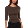 image:imageINLYRIC Womens Airsoft 34 Length Sleeve Tops Single Layer Crew Neck T Shirts Basic Tees Slim Fitted Going Out TopsClay Brown