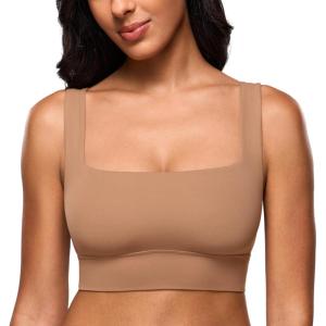 image:imageINLYRIC Womens Inbarely Outwear Longline Square Neck Bralette Supportive Unlined No Underwire Yoga Sports BraGravel Beige