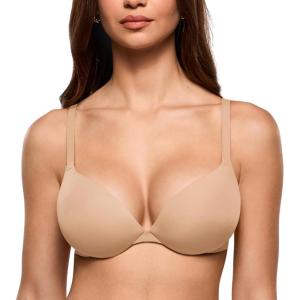 image:imageINLYRIC Womens Teardrop Push Up Bra Padded Supportive Underwire Add 1 Cup Seamless Tshirt Sexy Lift Up Plunge BrasWarm Beige