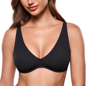 image:imageINLYRIC Womens Inbarely Plus Unlined Bras V Neck No Padding Underwire Tshirt Balconette Full Coverage Comfort Lounge BrasBlack