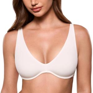 image:imageINLYRIC Womens Inbarely Plus Unlined Bras V Neck No Padding Underwire Tshirt Balconette Full Coverage Comfort Lounge BrasCoconut White