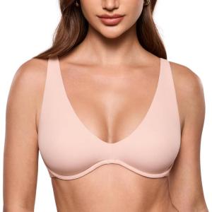 image:imageINLYRIC Womens Inbarely Plus Unlined Bras V Neck No Padding Underwire Tshirt Balconette Full Coverage Comfort Lounge BrasGentle Rose