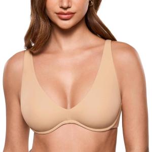 image:imageINLYRIC Womens Inbarely Plus Unlined Bras V Neck No Padding Underwire Tshirt Balconette Full Coverage Comfort Lounge BrasWarm Beige
