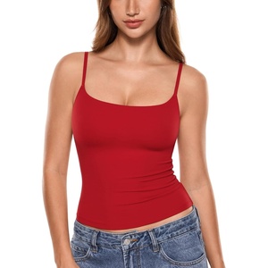 image:imageINLYRIC Womens Airsoft Padded Tank Top Built in Bra Camisole Adjustable Spaghetti Straps Basic Going Out Tops SummerBlazing Red