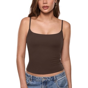 image:imageINLYRIC Womens Airsoft Padded Tank Top Built in Bra Camisole Adjustable Spaghetti Straps Basic Going Out Tops SummerClay Brown
