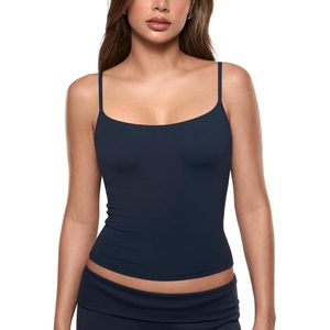 image:imageINLYRIC Womens Airsoft Padded Tank Top Built in Bra Camisole Adjustable Spaghetti Straps Basic Going Out Tops SummerDeep Ocean Blue
