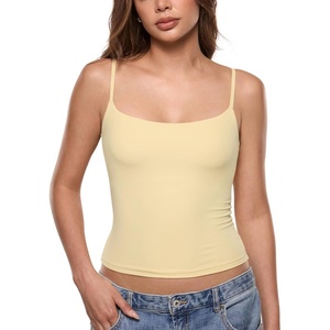 image:imageINLYRIC Womens Airsoft Padded Tank Top Built in Bra Camisole Adjustable Spaghetti Straps Basic Going Out Tops SummerPale Yellow