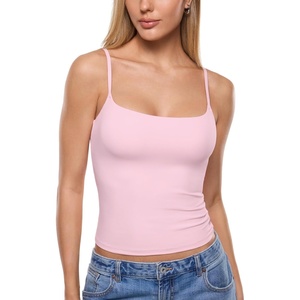 image:imageINLYRIC Womens Airsoft Padded Tank Top Built in Bra Camisole Adjustable Spaghetti Straps Basic Going Out Tops SummerSweet Pink