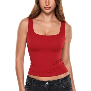 image:imageINLYRIC Womens Airsoft Padded Tank Top Built in Bra Square Neck Going Out Tops Summer Basic CasualBlazing Red
