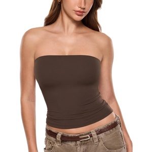 image:imageINLYRIC Womens Airsoft Padded Tank Top Built in Bra Tube Strapless Top Basic Going Out Tops SummerClay Brown
