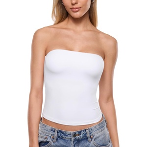 image:imageINLYRIC Womens Airsoft Padded Tank Top Built in Bra Tube Strapless Top Basic Going Out Tops SummerSnow White