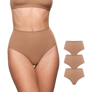 image:imageINLYRIC Womens Inbarely Soft Thong  High Waisted Tagless Smooth Stretch Underwear Ultrasoft No Show Panties 3 PackGravel 3pack